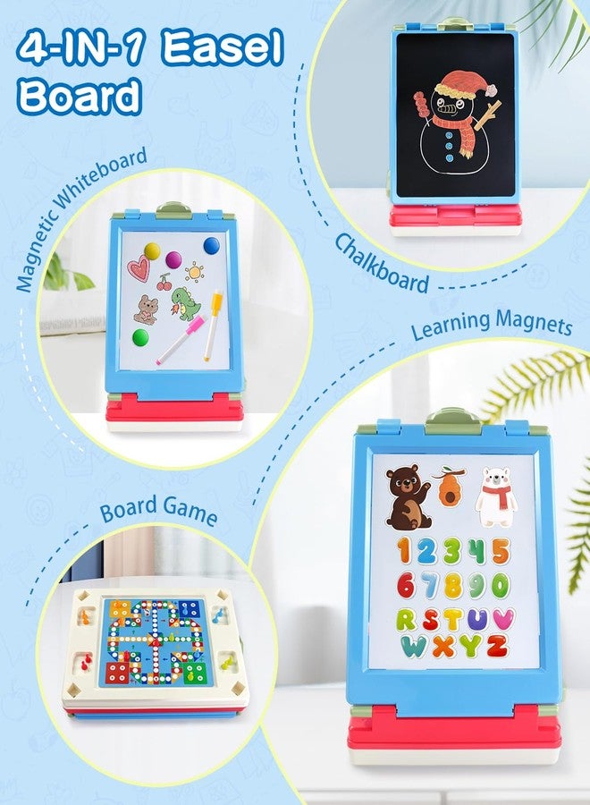 Elovien Easel for Kids, 4 in 1 Double Sided Toddler Art Easel with Chalkboard & Magnetic Whiteboard, Foldable Kids Tabletop Easel with Drawing & Writing Accessories - Gift for Boys and Girls (Blue) - Image 5